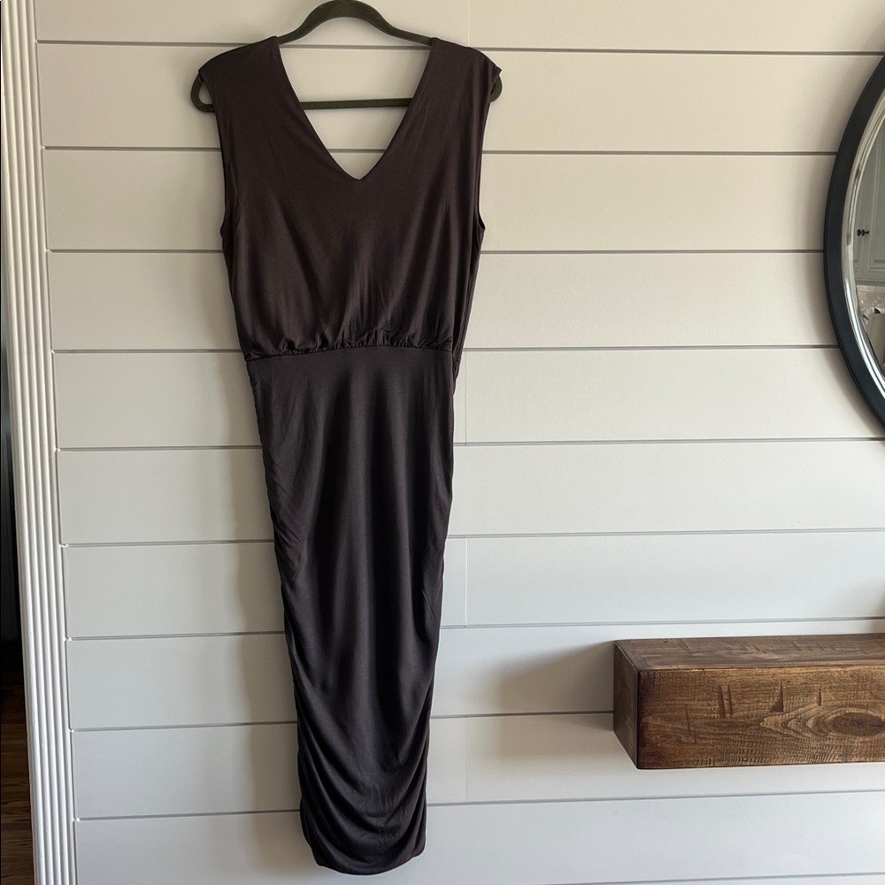 Alice + Olivia Charcoal V-Neck Midi Dress